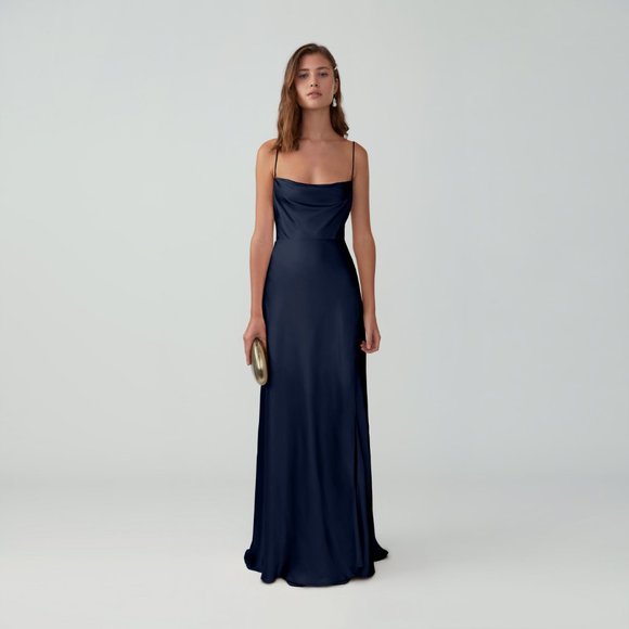 Fame and Partners Strappy Draped Gown in Navy - Picture 3 of 7